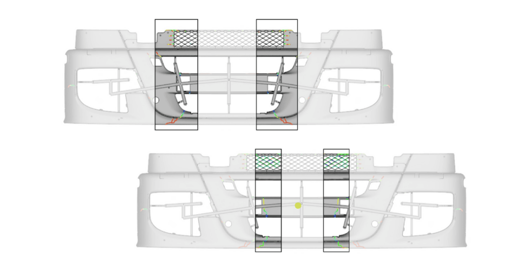 Posición de las líneas de unión en inyección convencional e inyección con servo control